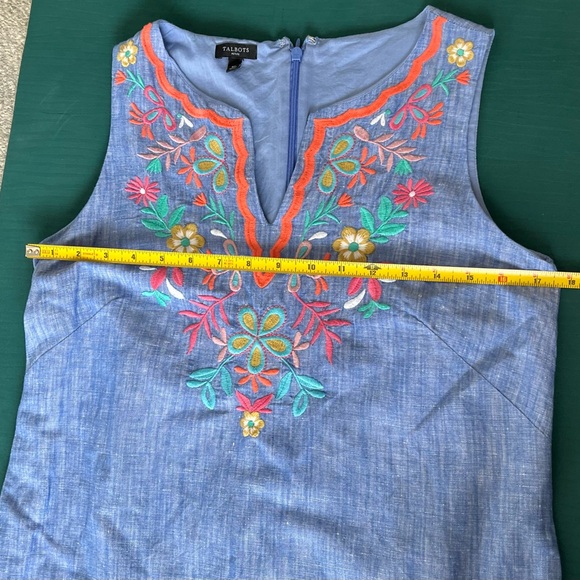 Talbots Embroidered Linen Shift Dress Size 6P Blue Preppy Lined Floral - Picture 8 of 9